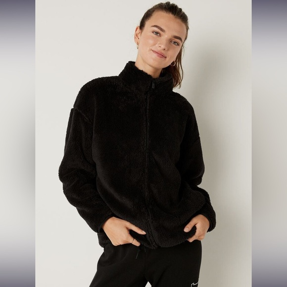 Victoria’s Secret PINK Pure Black Teddy Full Zip Sherpa Fleece Jacket - Picture 3 of 11